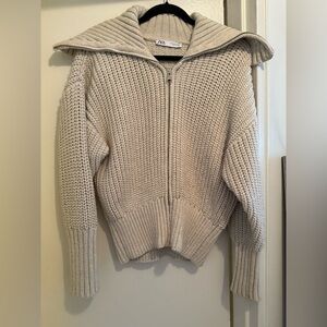 Zara Cream Cowl Neck Sweater Cozy Knit